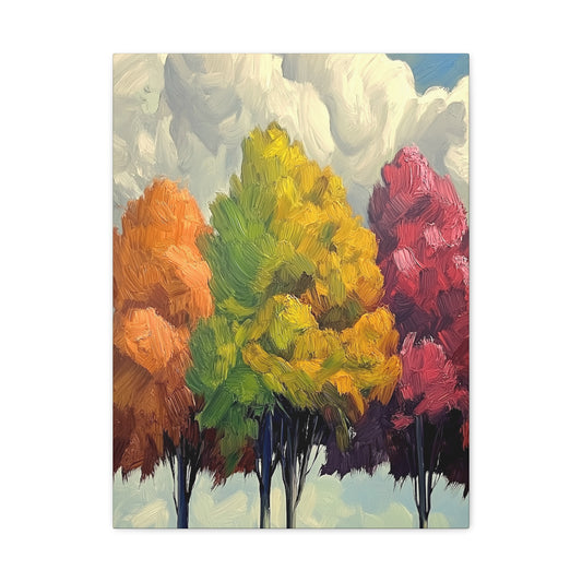 Vibrant Tree Canvas Wall Art – Colorful Landscape Painting for Home Decor