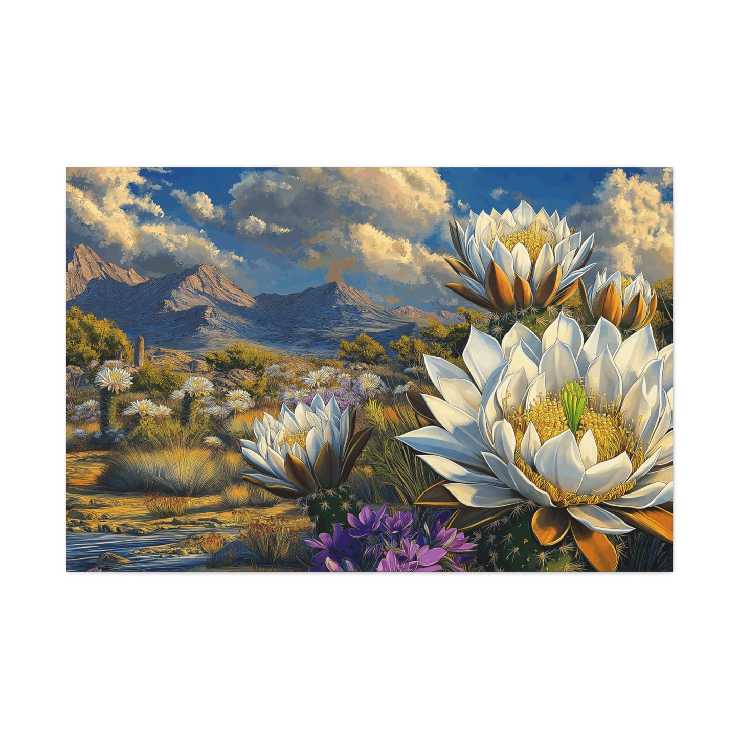 Canvas Gallery Wraps - Bold Desert Landscape with Huge White Flower