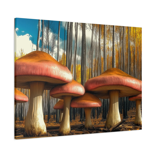 Mushrooms in Aspen Forest Canvas Art Print
