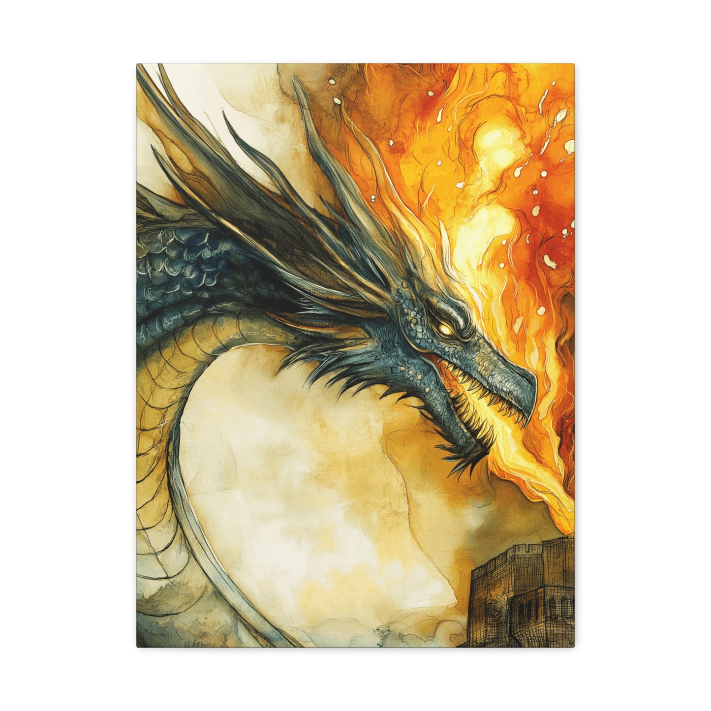 Canvas Gallery Wraps - Dragon Fire 7 Attachs Castle Wall Art Decor