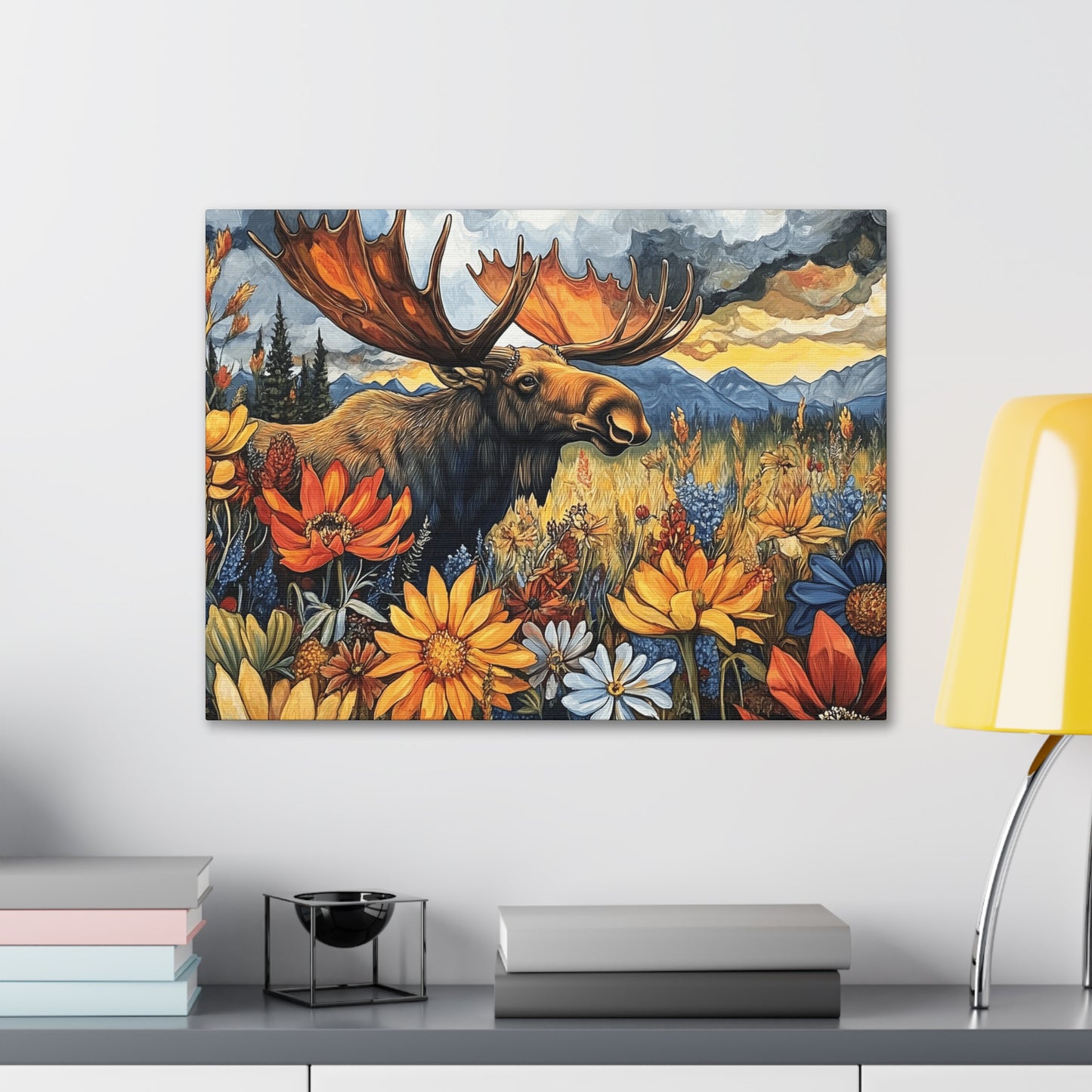 Canvas Gallery Wraps - Colorado Moose and Wildflowers in Rocky Mountains