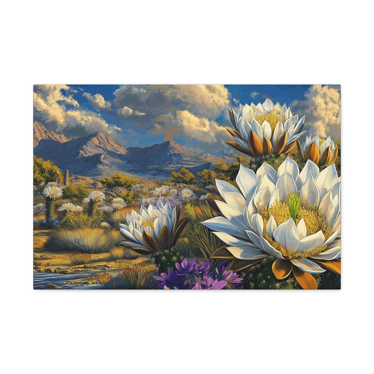 Canvas Gallery Wraps - Bold Desert Landscape with Huge White Flower