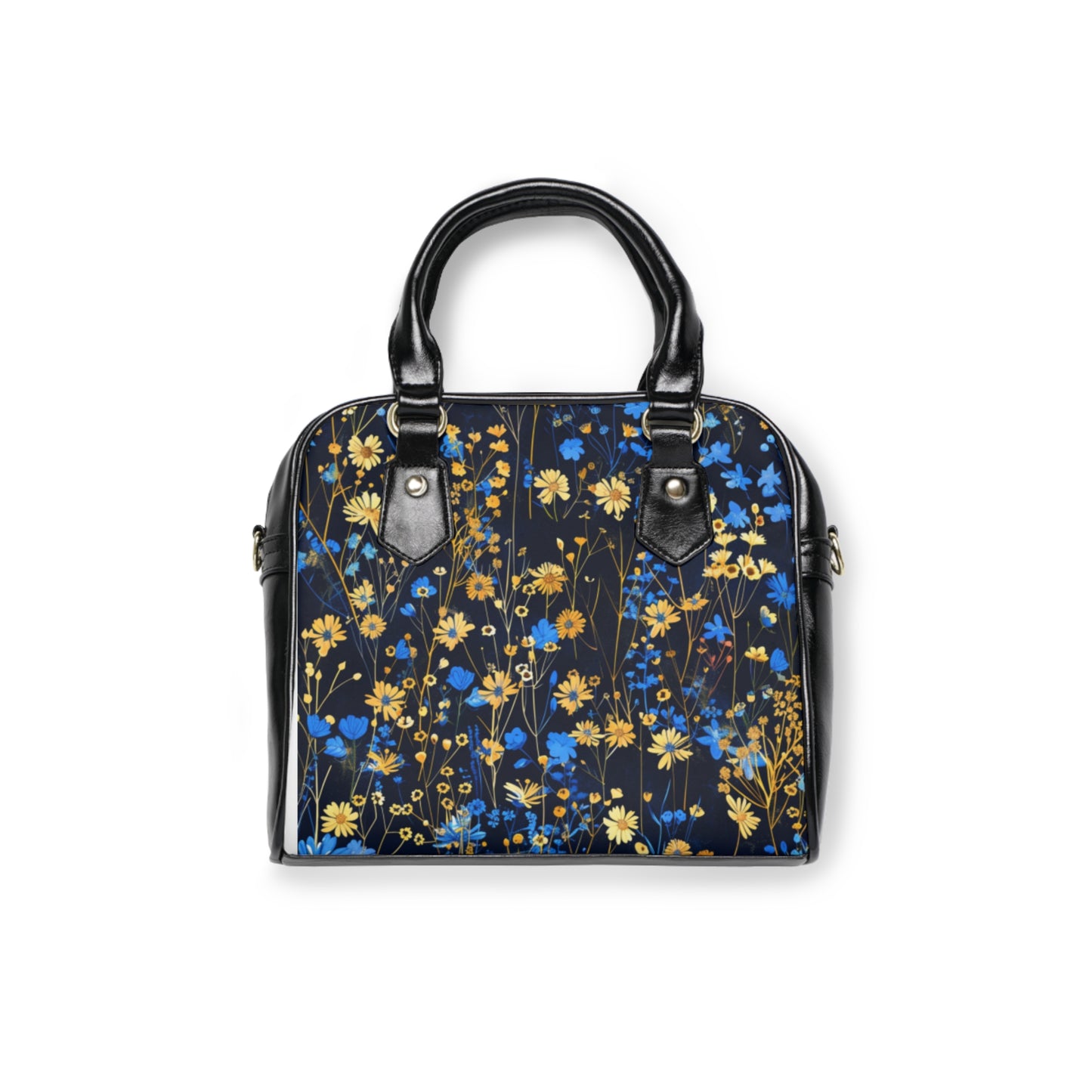 Blue and Gold Flowers Shoulder Handbag