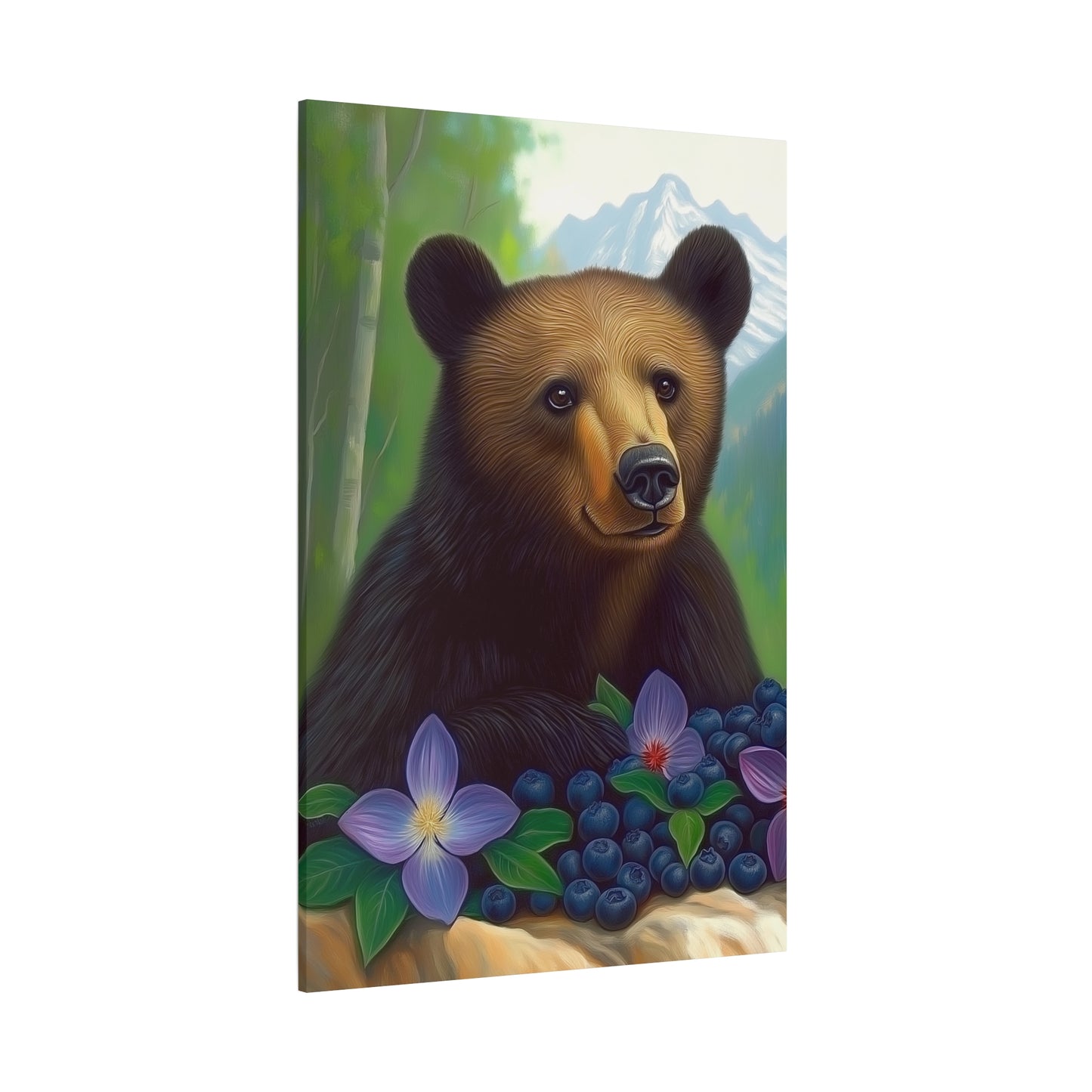 Canvas Wall Art - Rocky Mountain Bear with Purple Flowers