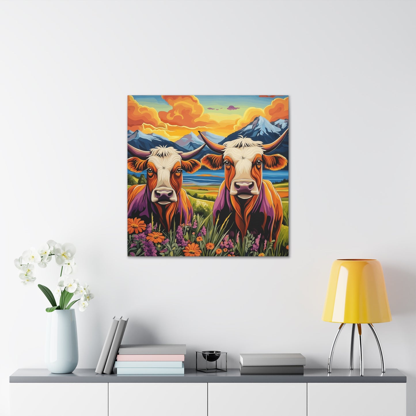 Canvas Wall Art - Cows in the Rocky Mountains