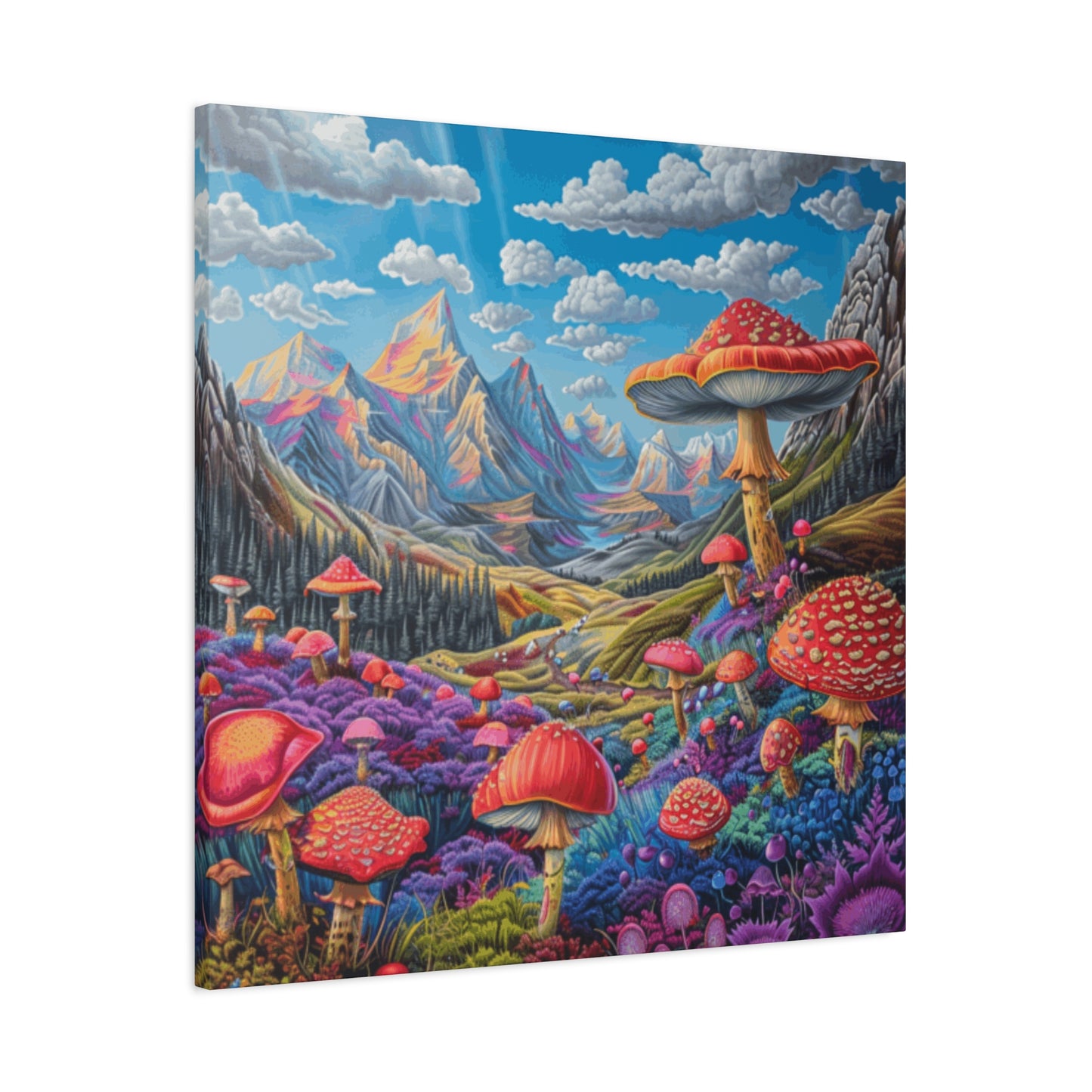 Vibrant Mushroom Landscape Canvas Art | Stretched Matte Wall Decor