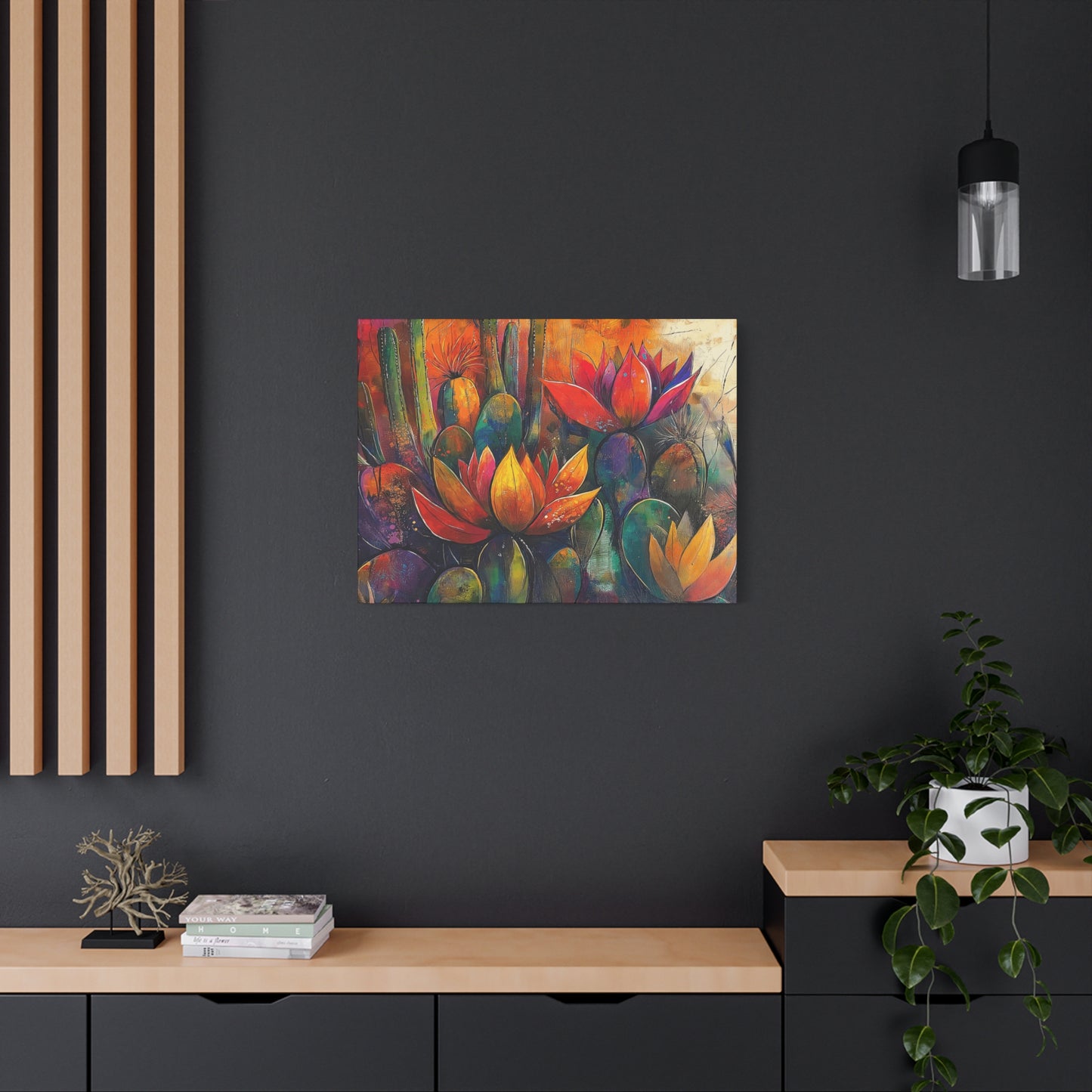 Vibrant Cactus Wall Art - Matte Canvas Print, Floral Desert Decor