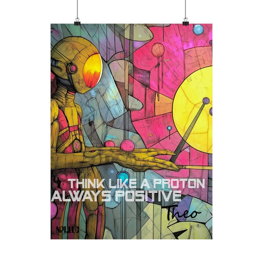 Think Like a Proton Positive Matte Vertical Poster - Colorful Inspirational Wall Art