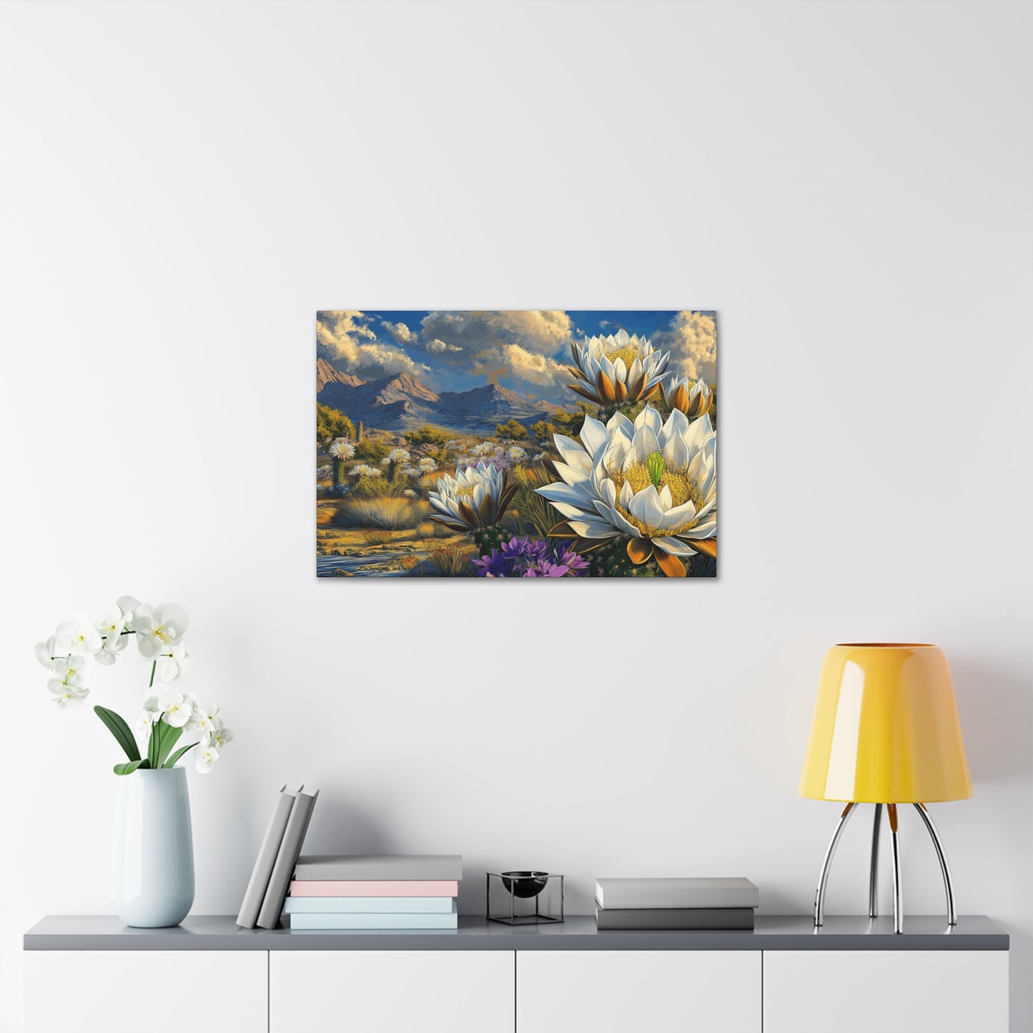 Canvas Gallery Wraps - Bold Desert Landscape with Huge White Flower