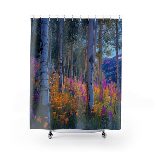 Aspen Trees with Wild Flowers Shower Curtain