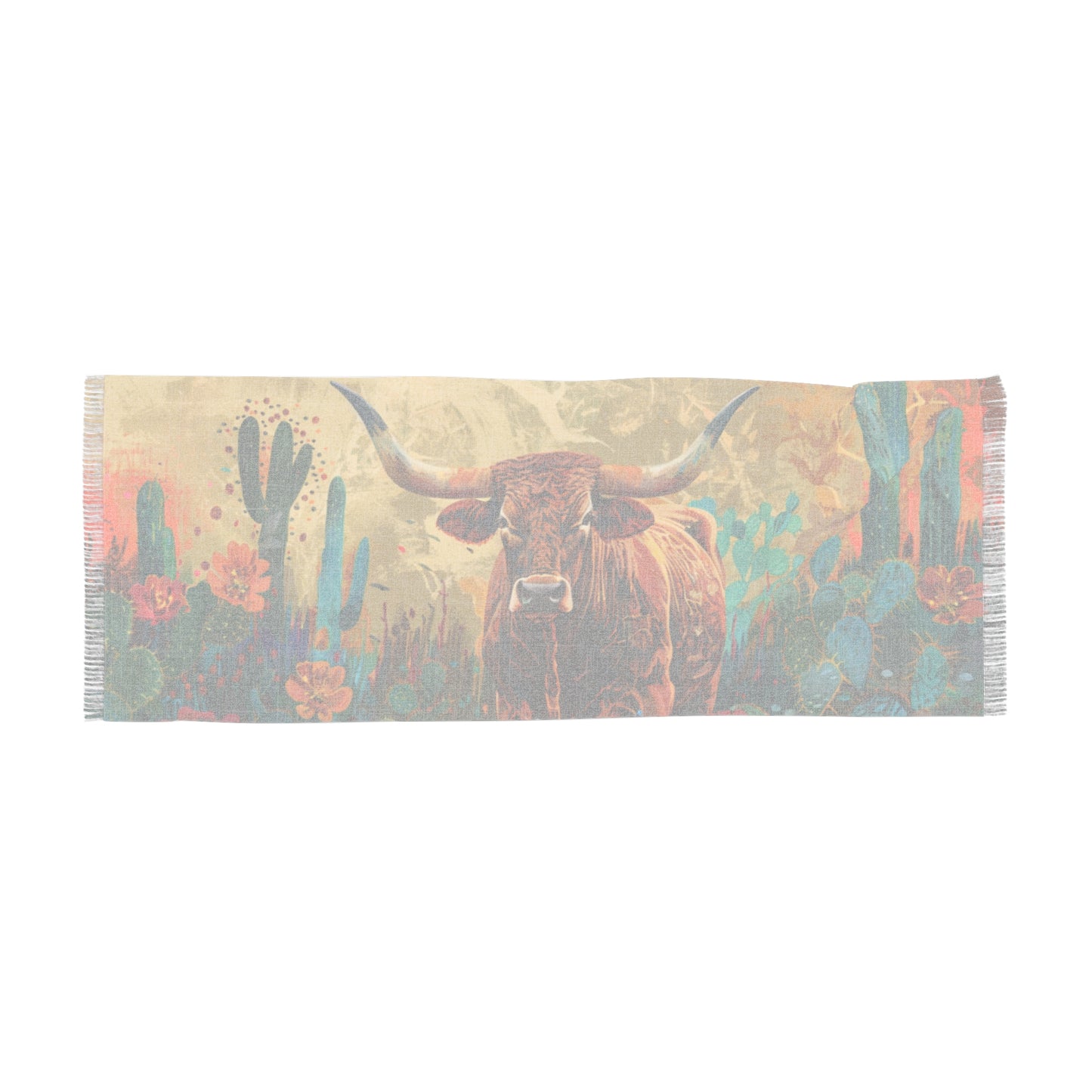 Scarf - Dramatic Longhorn Bull with Cactus and Flowers