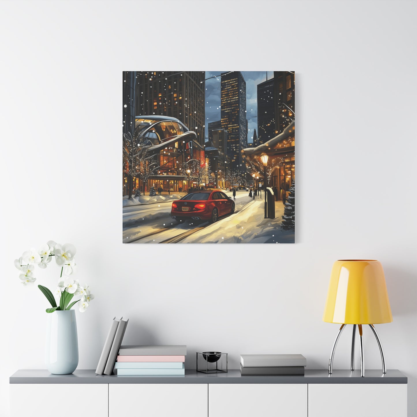 Denver Winter Cityscape Matte Canvas Wall Art - Stretched 1.25"