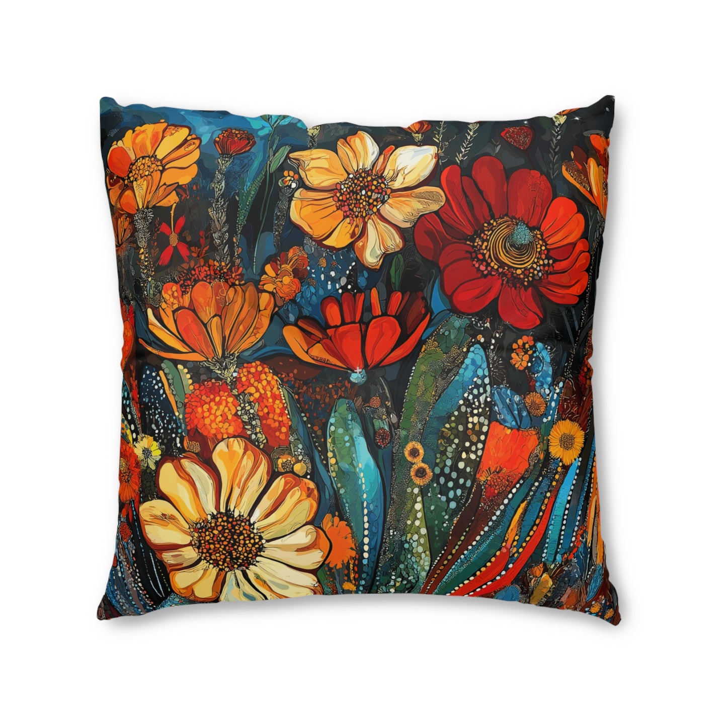 Square Floor Pillow - Bold, Colorful Cacti Flower Design