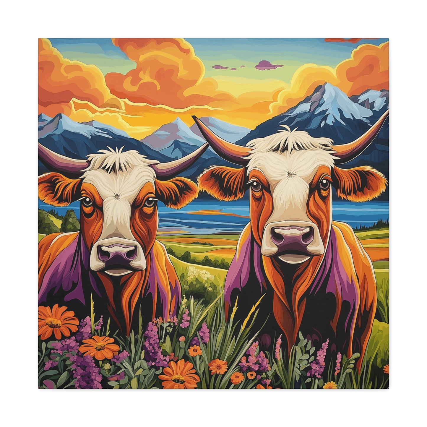 Canvas Wall Art - Cows in the Rocky Mountains