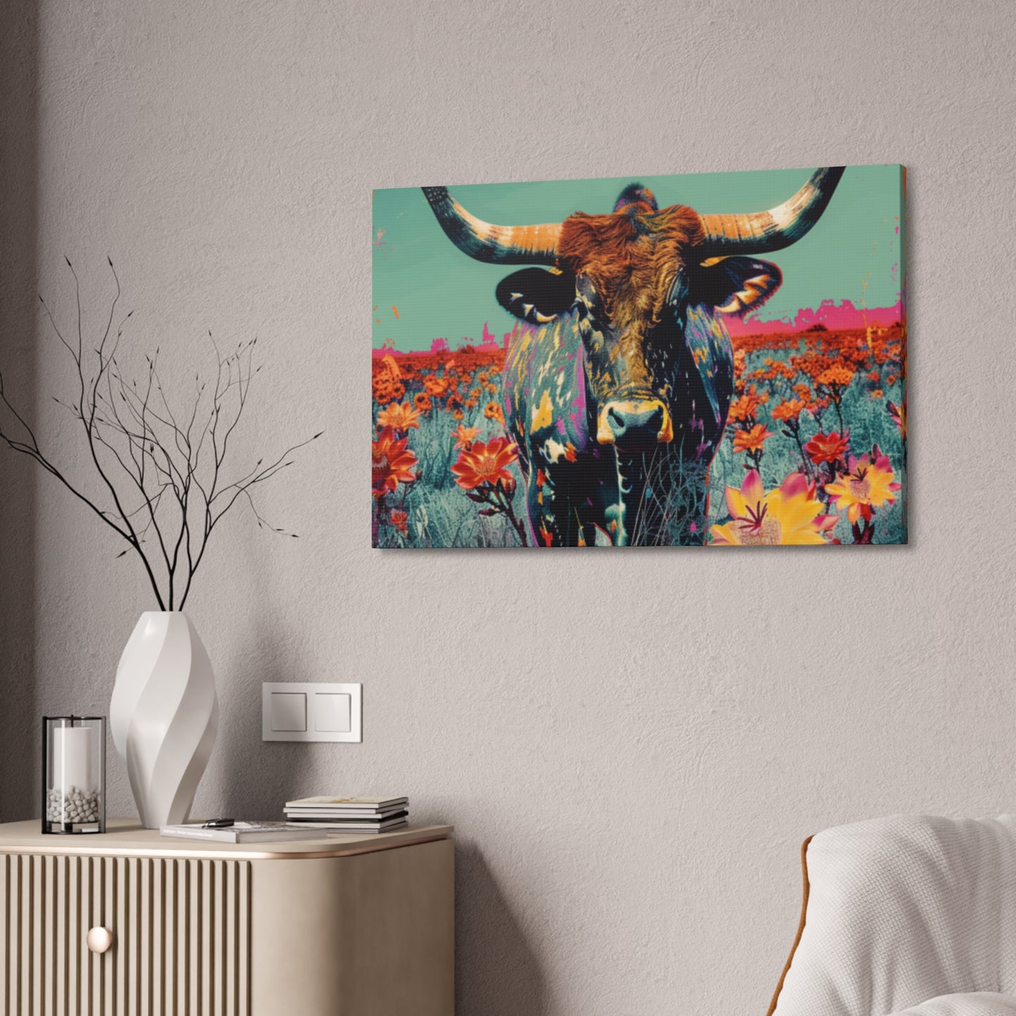 Long Horn Bull v1 Canvas Stretched, 1.5''