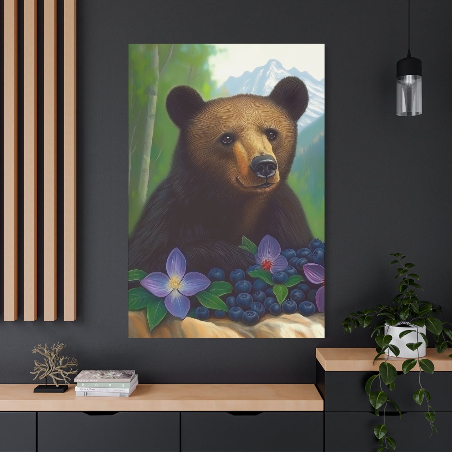 Canvas Wall Art - Rocky Mountain Bear with Purple Flowers