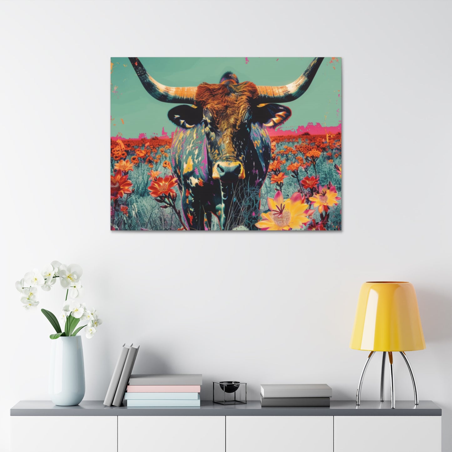 Long Horn Bull v1 Canvas Stretched, 1.5''