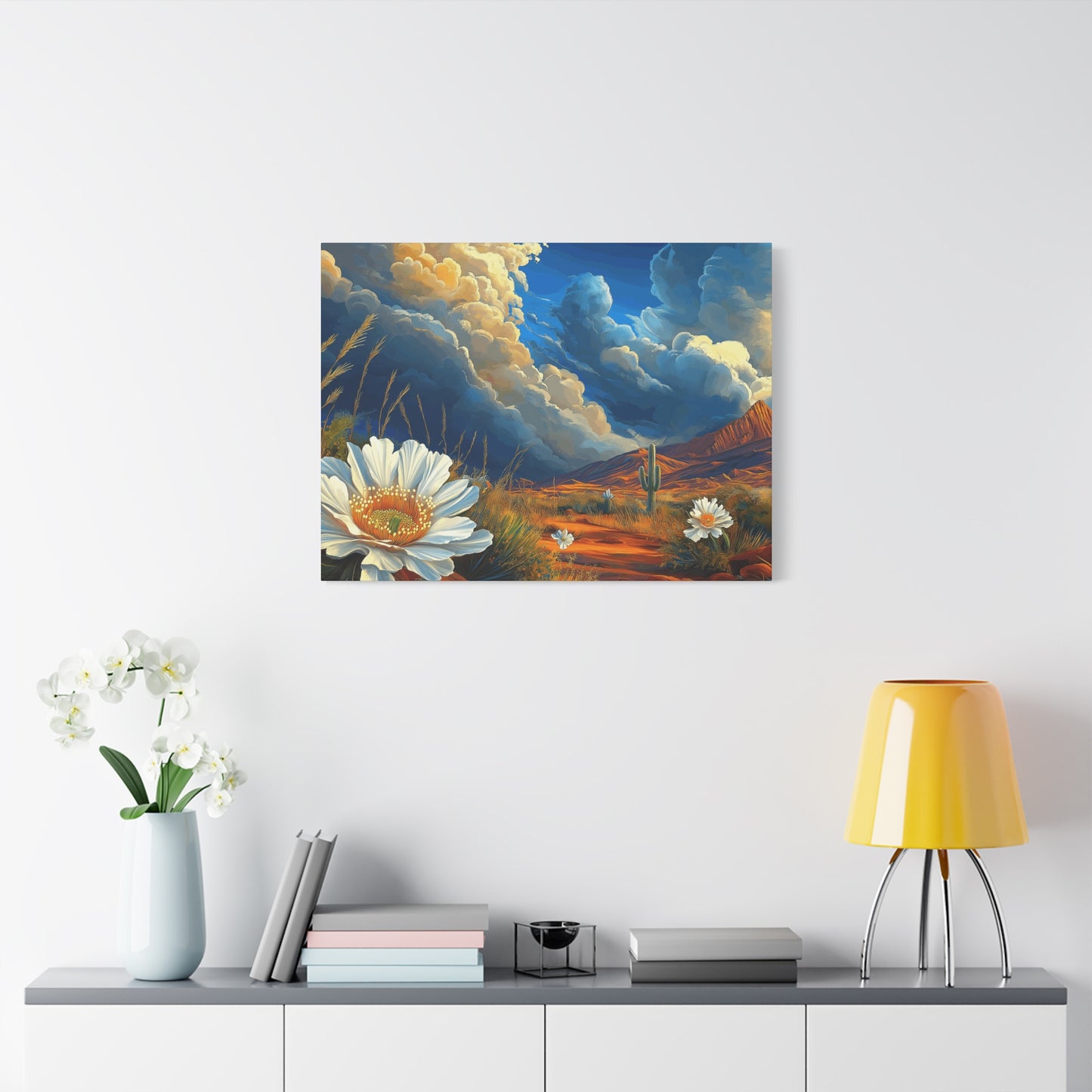 Desert Bloom Canvas Art Print - Cactus and Wildflowers Wall Decor