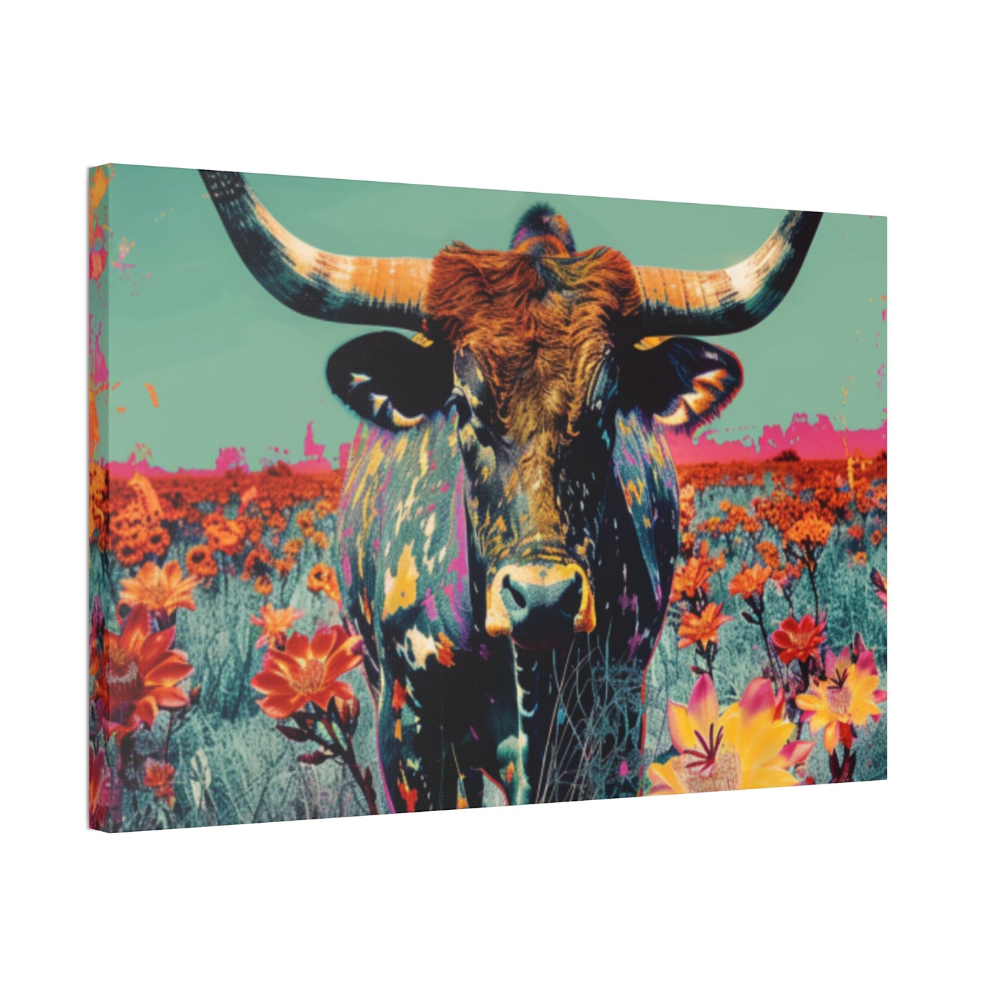 Long Horn Bull v1 Canvas Stretched, 1.5''