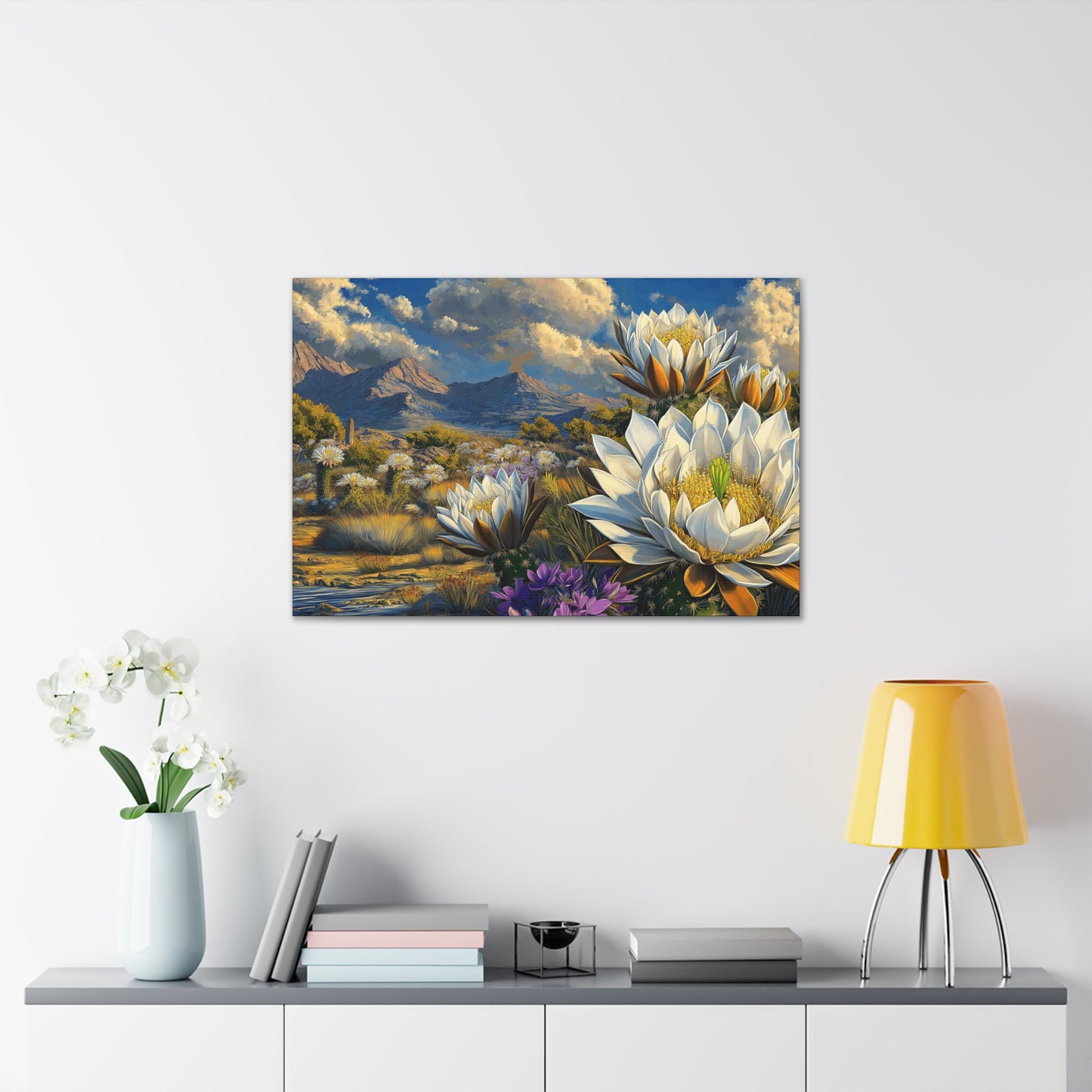 Canvas Gallery Wraps - Bold Desert Landscape with Huge White Flower