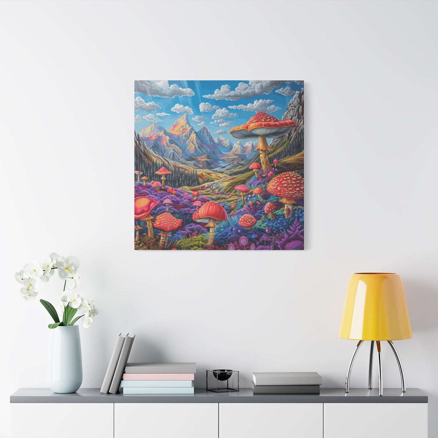 Vibrant Mushroom Landscape Canvas Art | Stretched Matte Wall Decor