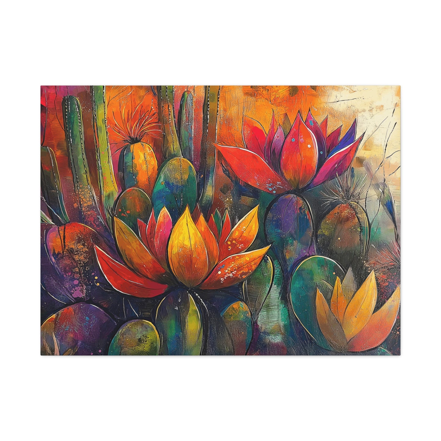 Vibrant Cactus Wall Art - Matte Canvas Print, Floral Desert Decor