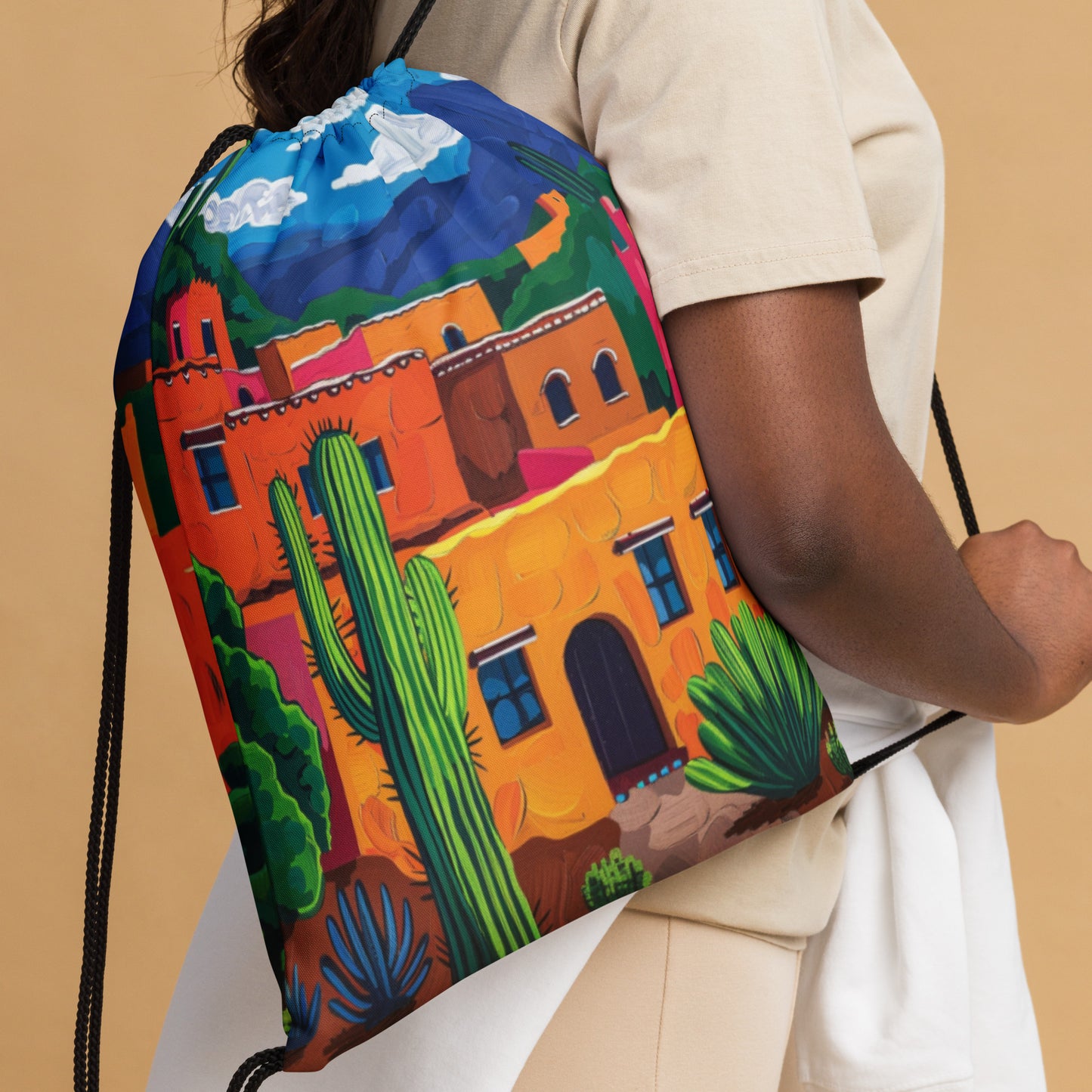 Santa Fe Street Drawstring bag