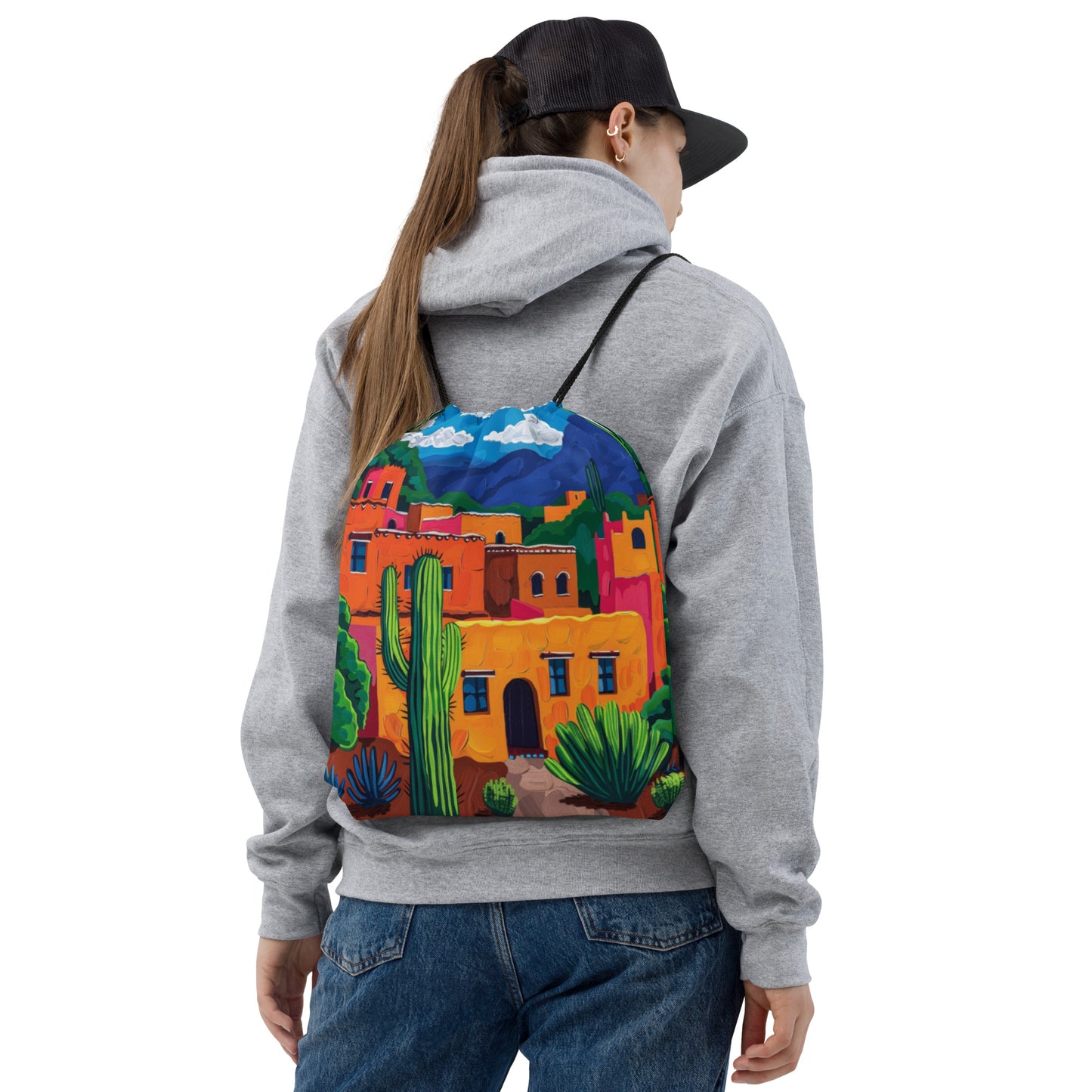 Santa Fe Street Drawstring bag