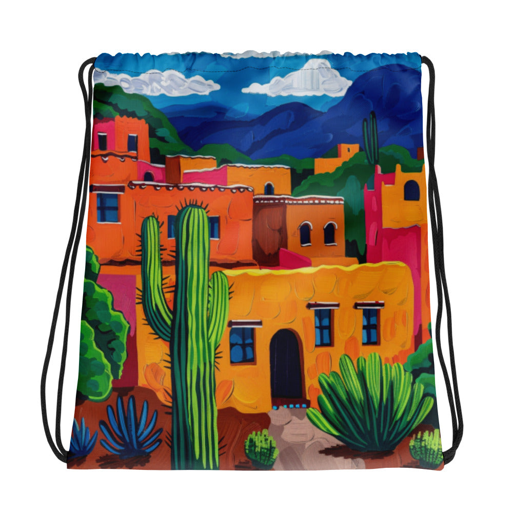 Santa Fe Street Drawstring bag